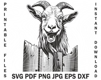 Smiling Funny Goat Peeking  Svg Png Engraing File Free Commercial Use Clipart Vector Peeking Goat Print File Vector Graphic Clip Art Dxf