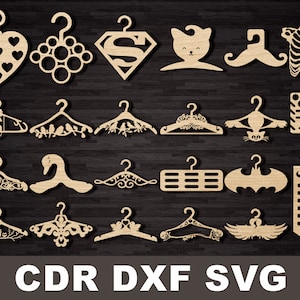 Original klädhängare svg-paket, laserskuren mall klädhängare Cricut vektor CDR hängare skuren CNC-fil clipart svg coola barnhängare