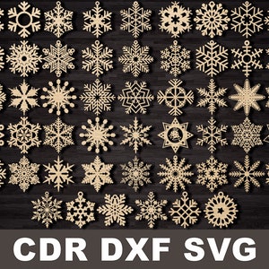 File svg snowflake per il taglio laser, file cnc di taglio download digitale in SVG, DXF e CDR Plywood Modello di taglio della carta, progetto di diy vettoriale
