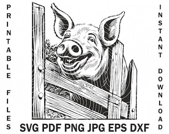 Cute Farm Funny Pig the Fence SVG File, Meat Pig Farm Svg, Pig Saying Svg, Pig Lover Shirt Svg File, Funny Smiling Piggy With It Svg