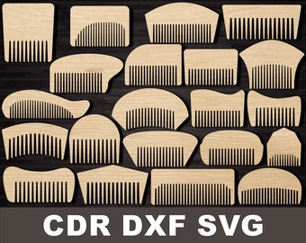 Svg beard comb set, Beard Combs Plans for Laser cnc Cutting Men Gift Plywood Wood Laser Cut Router Model svg cdr dxf Files download