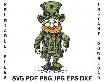 Svg Walking Funny Leprechaun vector T-shirt design for Printing, Irish Party Svg St Patrick Glowforge Engraving Clipart Design Gnome Svg Pdf