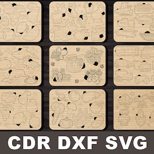 Puzzles Sea Animals farm Transport Puzzle Laser cut files SVG DXF CDR vector plans, cnc pattern, cnc cut, Glowforge laser laser cut