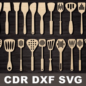 DXF Spatulas silhouettes, kitchen decor cdr, dxf Laser cutting kit, vector file, Wooden spatula for kitchen woodworking baking decor cnc