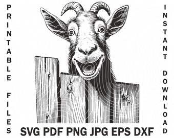 Svg Vector Goat behind a fence, png, eps, pdf, svg, dxf, jpg Digital image Download, graphical farm animal, svg goat print decor Laser idea