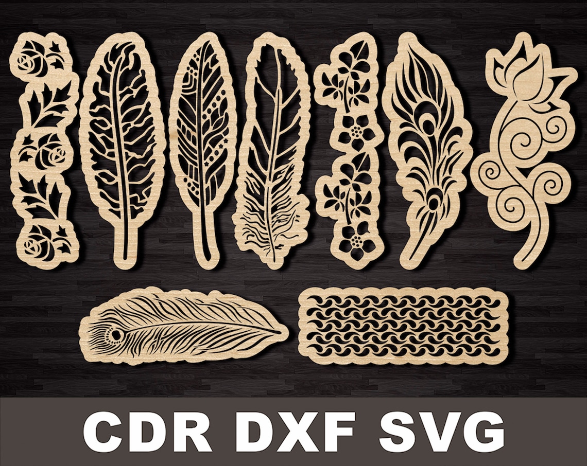 Bookmark Template Svg Dxf Bookmarks Feathers Laser Cut Files Etsy Canada