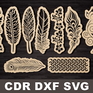 Bladwijzer sjabloon svg dxf Bookmarks veren Laser cut files vector plannen Glowforge bestanden Instant downloaden, cricut ontwerpt cnc-bestand