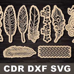 Bookmark template svg dxf Bookmarks feathers Laser cut files vector plans Glowforge files Instant download, cricut designs cnc file