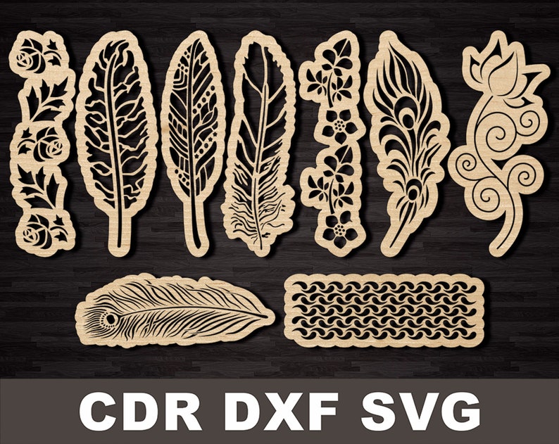 Download Bookmark template svg dxf Bookmarks feathers Laser cut ...