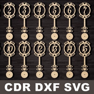 Wedding table numbers svg, Table numbers 1-16 for wedding, elegant decor digital dxf svg cdr files For table decoration for laser cutting