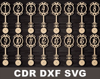 Wedding table numbers svg, Table numbers 1-16 for wedding, elegant decor digital dxf svg cdr files For table decoration for laser cutting