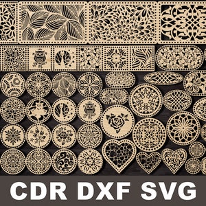 CNC レーザーカット テンプレート用の SVG かぎ針編みバスケット底パターン、ニット バッグ用のパターン セット、ダマスク マンダラ スタイルの即時ダウンロード用ファイル