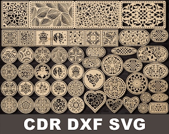 Svg crochet basket bottom patterns for cnc laser cut template, Pattern set for knitted bag, Files for instant download damask mandala style
