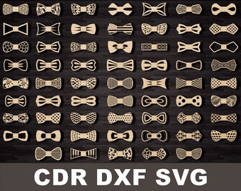 Bow tie cnc laser template, svg pattern bundle lazer cut, Laser files DXF CDR vector plans, die cut Wedding Bow Tie Clipart for Cricut