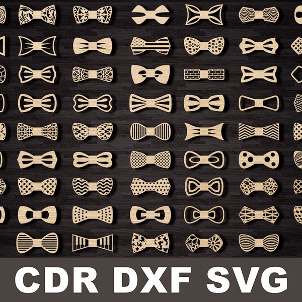 Noeud papillon modèle laser cnc, modèle svg bundle coupe lazer, fichiers laser plans vectoriels DXF CDR, découpe à l’emprise Clipart de nœud papillon de mariage pour Cricut