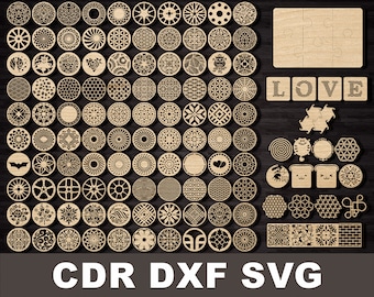 Coaster Set Svg projekt sylwetka dla lasera, plazmy, cricut cięcia pliku CDR, SVG, DXF Coasters cnc planów wektorowych niestandardowych szablonów wektorowych