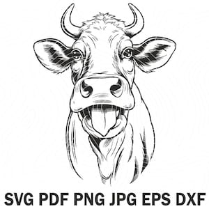 Cow with Tongue Out SVG Png Vector Glowforge Files | Instant Download | Digital Clipart Bundle | Digital Clipart PRINTING dxf pdf calf head