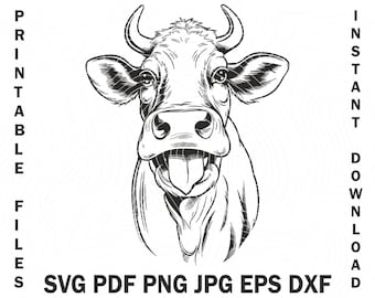 Cow with Tongue Out SVG Png Vector Glowforge Files | Instant Download | Digital Clipart Bundle | Digital Clipart PRINTING dxf pdf calf head