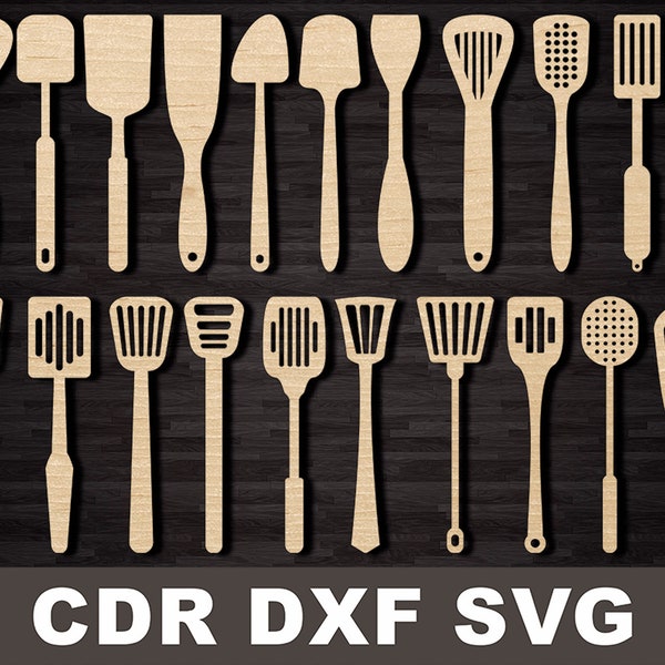 Kitchen spatula  set vector template Cnc cutting file, silhouette for laser machine. Woodworking plans cdr, dxf, svg files instant download.