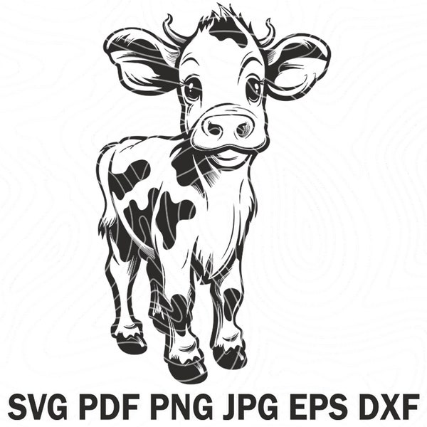 Charming Baby Cow Printable SVG | Little Calf Heifer | Black White Vector Design | Cute Animal Files | Digital Download for Farm Life Joy