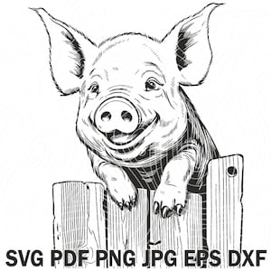 Black and White Svg Farm Pig Vector Design for T-shirt printing, Pig Svg files for glowforge, Piglet clipart, livestock vector download png