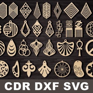 レーザーカット用イヤリングテンプレート 装飾パターン幾何学ファイル SVG、CDR 即時ダウンロード、Cricut 用 CNC ファイル、パターン設定、CNC カット
