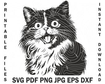 Gato peludo SVG, Gato divertido SVG, Camiseta de gato SVG, Elegante silueta de felino de pelo largo, Gato persa SVG, Silueta de animal doméstico, Amantes de los felinos