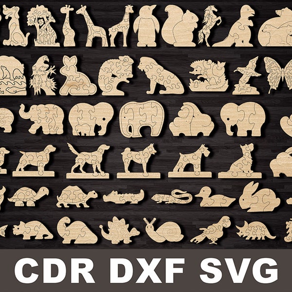 Svg file Puzzles for children Dogs Dinosaur Puzzle Learning Toys Laser cut files vector plans, cnc pattern laser cut Shapes Puzzle