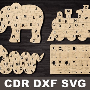 Alphabet puzzle svg file, laser model cnc educational puzzles, vector cut file cnc file, cnc pattern, laser cut files, vector for CNC cdr