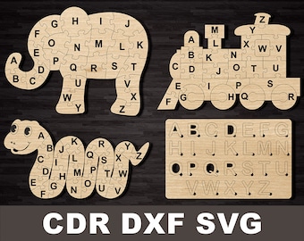 Alphabet puzzle svg file, laser model cnc educational puzzles, vector cut file cnc file, cnc pattern, laser cut files, vector for CNC cdr