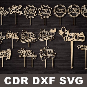 Happy Birthday SVG Torten topper, Vektor für CNC, Cake Topper Laser cut, Cake Topper svg, instant download svg für Cricut und Silhouette
