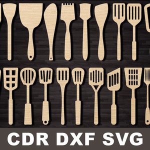 Kitchen Spatula set vector template for Cnc cutting file silhouette for laser machine Woodworking plans cdr, dxf, svg instant download