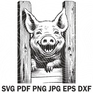 Farm Peeking Pig Svg Vector Clipart | Barn Animal Print File | Pork Shop Decor Idea| Farm Life T-shirt Design | Meat Faming Dxf Eps Cdr Png