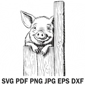Cute Smiling Pig Peeking Svg Dxf Cute Little Pig Pig Behind Barn Farm Pig Svg Dxf Png Swine Clipart Printing Files for Glowforge Pdf Dxf Cdr