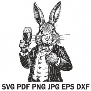 Kanin som dricker vin SVG, Rolig kanin som dricker vin, Lekfullt djur som dricker vin Design, Bondgårdshumor Digital konst, Kanin med ett glas