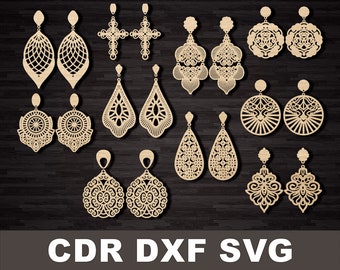 Earring Templates for Laser cutting Decoration pattern cut files Svg, DXF, CD R Instant download, cnc file, cnc pattern, cnc cut