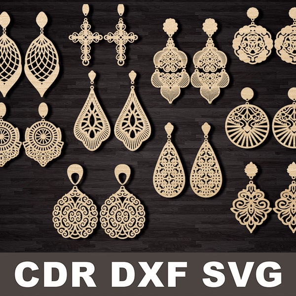 Earring Templates for Laser cutting Decoration pattern cut files Svg, DXF, CD R Instant download, cnc file, cnc pattern, cnc cut