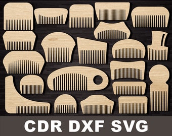 Beard comb svg set. Laser cut template. Cnc cutting file. Woodworking plans. dxf, cdr, svg files instant download.  Grooming kit set