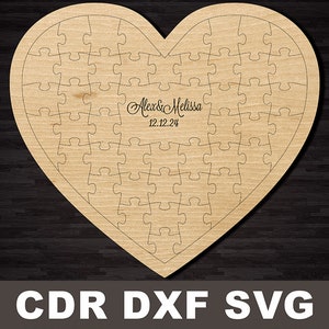 Heart puzzle pieces svg, Wedding Guest Book Svg Laser cut files DXF SVG CDR vector plans wedding Guestbook Decorations Puzzle Guest Book image 1