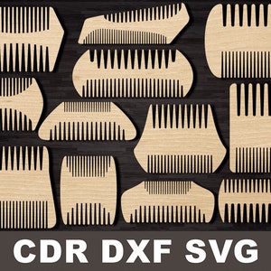 Pentes de cabelo e barba de lado duplo SVG, para material de madeira ou compensado, pentes de barba dxf cdr, arquivos cnc para máquina a laser, arquivo de planos de corte CNC