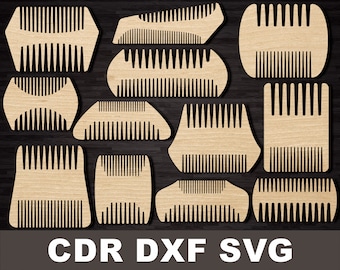 SVG double side Hair and beard combs, For wood or plywood material, Beard combs dxf cdr, cnc files for laser machine, CNC cutting plans file