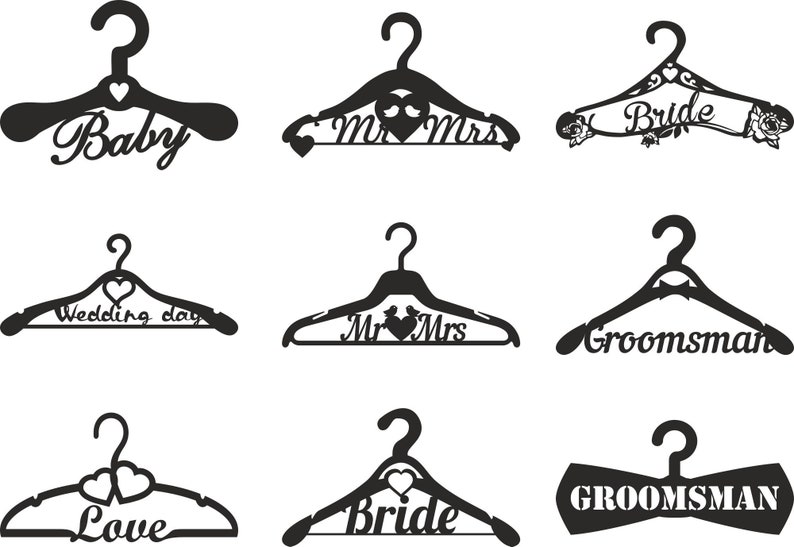Wedding Hangers Set Laser Cut Template Lettering Hangers Etsy