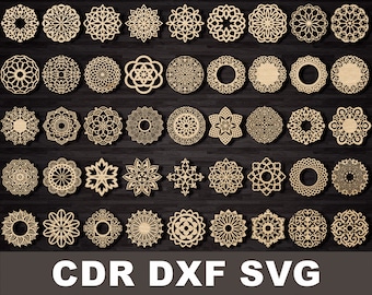 Mandala style svg coaster set file for laser cutting and Cricut Maker, Custom coaster set, Dxf Wood mandala coasters, Ornamental Coaster svg