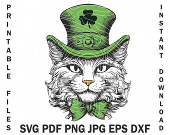 St. Patrick's Day Cat SVG: Leprechaun Hat Shamrock (digital