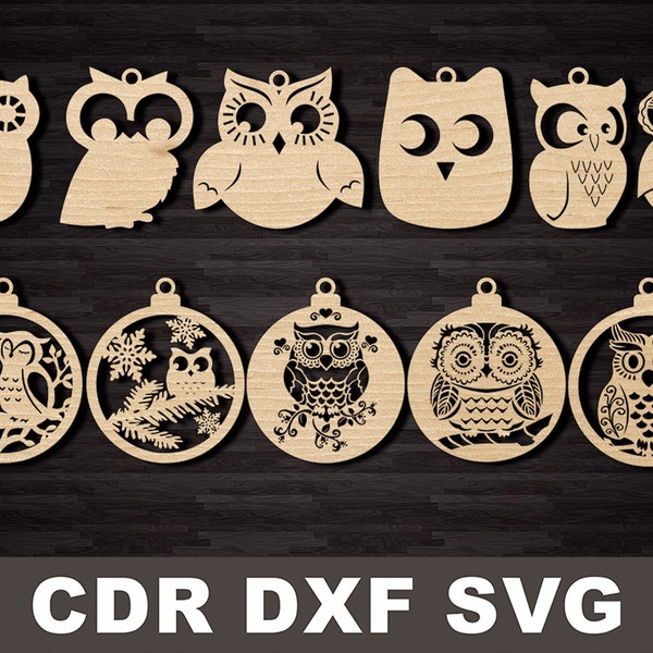 Owl christmas ornament for christmas tree, Christmas Balls SVG files DXF files, Clipart for Cricut & Silhouette Laser Cut Machines baubles