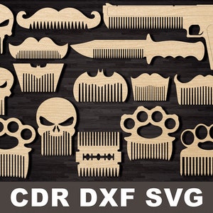 ひげ用コーム svg、ヘアコーム、レーザー用コーム svg dxf ファイル、ヘアアセッサリー ユニーク オリジナルひげ用コーム、コーム プラン cnc デジタル カッティング ファイル