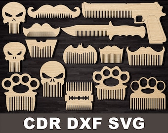 Beard combs svg, Hair combs, Combs svg dxf files for laser, hair assessory unique original beard combs, Comb plans cnc digital cutting file