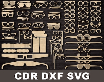 Wooden Glasses Svg File, Progetto per CNC, grafica vettoriale, laser taglio file cricut estivi, Vector piano cdr per CNC, Glasses clipart file