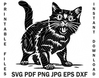 Angry Cat svg, Cat svg, Cat silhouette svg, Angry cartoon Cat svg, Grim Cat face svg, Grumpy Cat SVG, Cut File for Cricut,Instant Download
