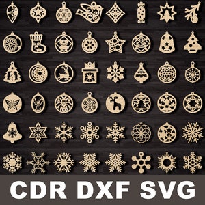Christmas Ornament Svg Laser Cut Files, Glowforge and Cricut Files, Instant Download Christmas cnc router files, christmas cutouts dxf files